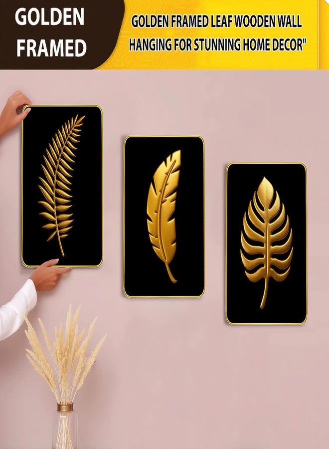 Rousrie Premium Wall Hanging With Golden Frame | Wooden Hanging For Living Room Decoration | Modern Home Decor, Pack of 3, A4 - Image 2